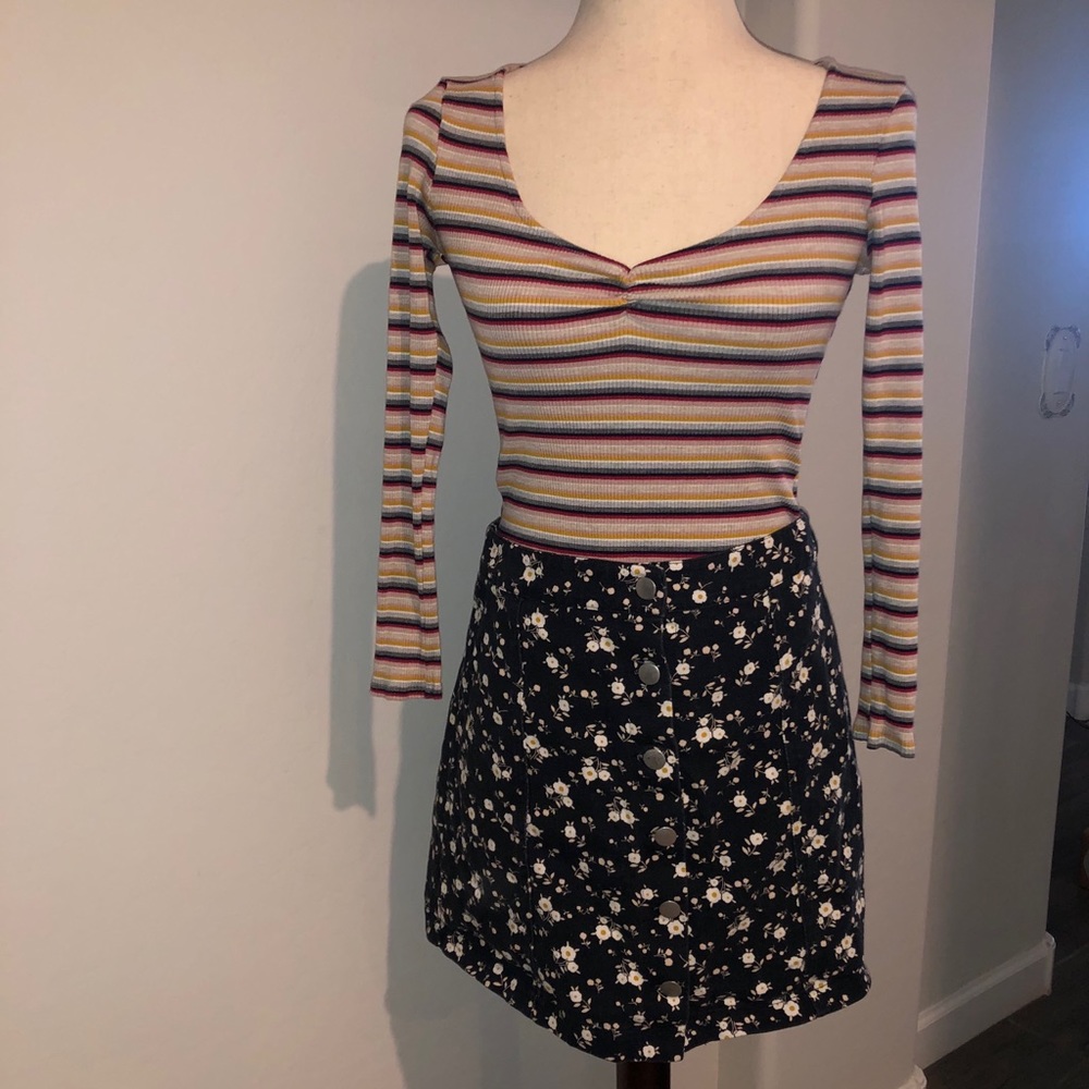 90s floral button down jean skirt